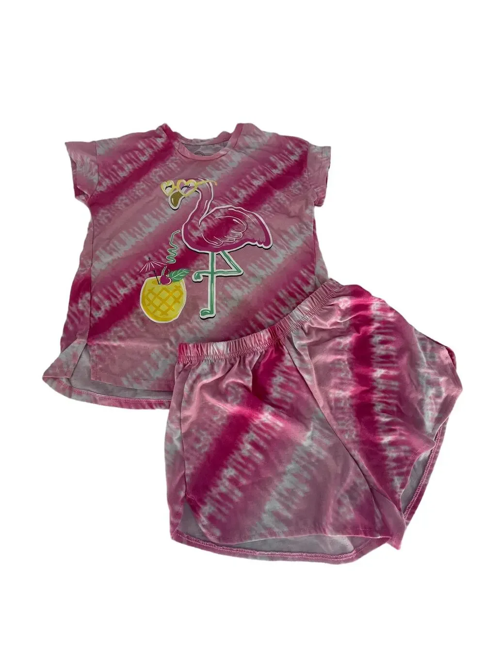 Wonder Nation Pink Tie Dye Flamingo Graphic Girls Outfit Youth Size Large 10-12